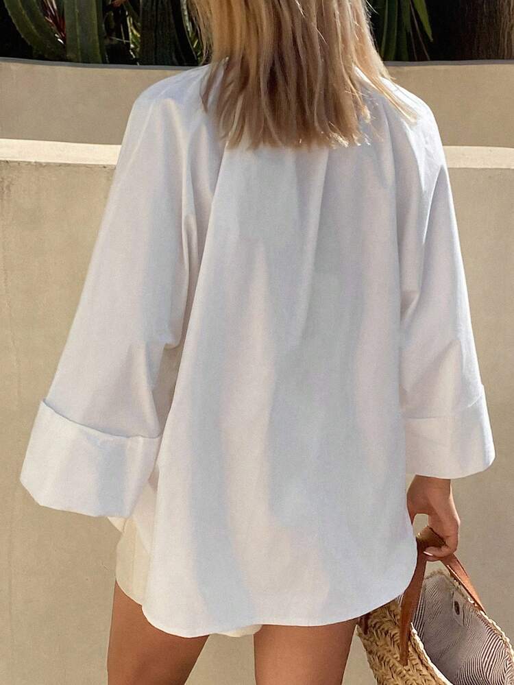 Women's Loose 3D Floral Decor Round Neck 3/4 Sleeve Long Casual Summer Top