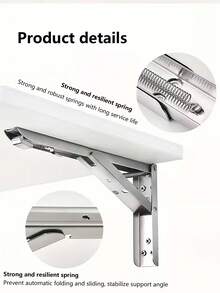 Stainless Steel Foldable Shelf Bracket (2 Packs) Spring-Movable Space-Saving DIY Wall-Mounted Partition Triangular Support Shelf Bracket For Tables And Benches, Includes Screws - Multicolor - View 6