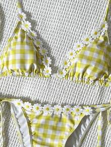 Swim Mod Women's Spring/Summer Random Plaid Print Halter Ruffled Bikini Set - Multicolor - View 5