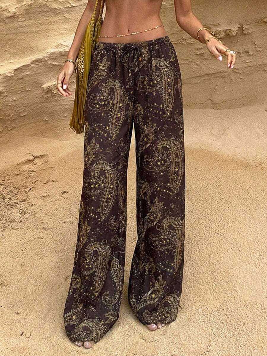 Aloruh 2026 Women's Spring/Summer Fashion: Brown Paisley-Print Casual Pants For Vacation