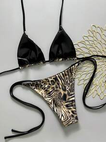 Swim SXY 2026 Spring/Summer 2pcs Set Women's Sexy Random Leopard Print Spaghetti Strap Backless Side Tie Bikini Set - Multicolor - View 2