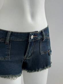 Elamini Women's Casual Denim Shorts With Pockets And Frayed Hem, Versatile For Daily Wear - Blue - View 7