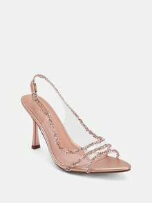 Women's Transparent PVC High Heel Sandals With Rhinestones, Peep Toe Strappy Stiletto Heeled Sandals For Party Occasions In Summer Valentines - Champagne - View 5