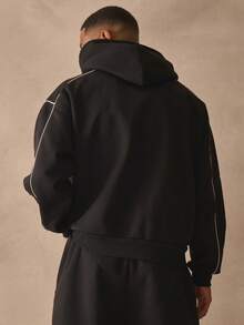 Musero Áo hoodie tay dài dáng rộng, đường may tương phản, có mũ trùm đầu, vai rớt, chi tiết dây rút, thích hợp cho mùa xuân hè, mang lại sự thoải mái khi mặc nhà. - màu đen - Xem 4