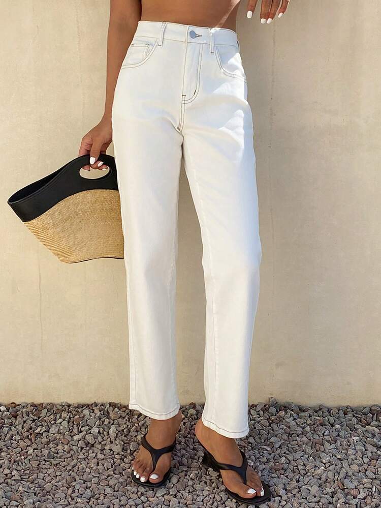 Women's Casual Versatile Solid Color High-Waisted Jeans