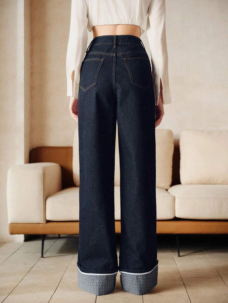 Women's Elegant Romantic Party & Casual Vacation Blue Straight Leg Side Slit Jeans, Spring/Summer Nautical Clothing For Women