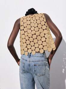 Maija 水溶性刺绣舒适透气圆点背心，适合度假、圣帕特里克节、复活节、夏季、复活节派对、海滩度假、夏季外出、毕业典礼等场合，休闲穿着。 - 卡其色 - 查看 7