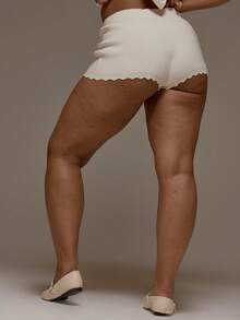 MUSERA Plus Size Knit Scalloped Edge Fitted Mini Shorts Spring Summer Cute Vacation Holiday Everyday - White - View 4