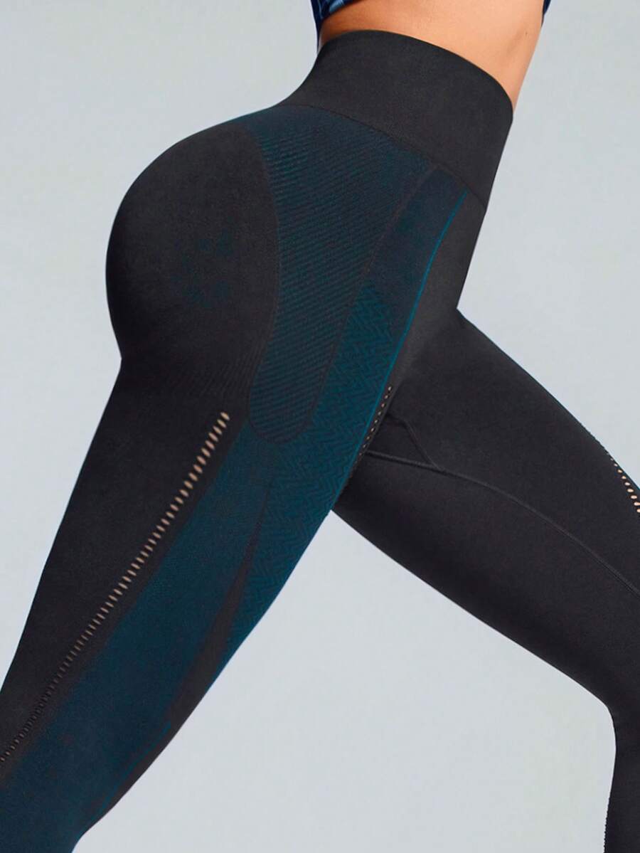 Innovista 无缝女士黑色浅黑色绿色纹理运动紧身裤高腰收腹防走光透气户外瑜伽室内骑行拳击跑步通勤Peloton澳网健身焕新一月健身动力情人节必备活力生活方式服装健身女套装运动女套装 - 墨綠色 - 查看 1