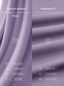 GLOWMODE 2 Pieces Tencel™ Modal Soft Silky Oversized Tee & 4.3'' FeatherFit™ Buttery-Soft Sweat-Wicking Crossover Waist Biker Shorts Gym Cycling Running - Purple - View 6