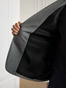 Officeau 男士段染口袋单排扣商务休闲西装外套 - 深灰色 - 查看 8