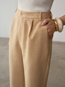 MOTF PREMIUM WOMEN'S HIGH WAIST CASUAL MINIMALIST LONG SUIT PANTS, COMMUTER STYLE - Khaki - View 5