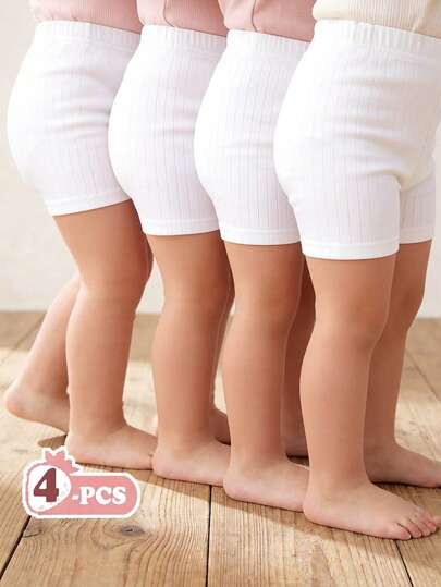 SHEIN 4件套新生女宝宝柔软针织纯色弹力腰休闲短裤套装