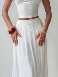 Firerie Women's Elegant Romantic Casual Vacation Beach Holiday Skirt, White Mesh Asymmetrical Waist Splice Loose A-Line Flowing Long Skirt, Suitable For Valentine's Day, Wedding Guest, Teacher Outfit, Fashion Versatile - White - View 3