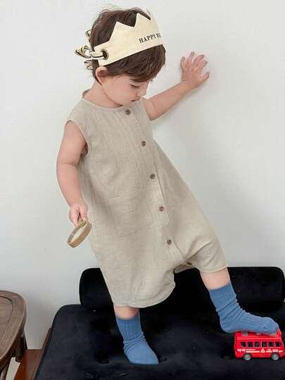 Dazy Kids Áo liền quần không tay màu trơn cho bé trai sơ sinh/trẻ nhỏ