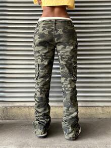 StreetHx Women's Camouflage Pocket Button Casual Jeans, Versatile For Daily Wear - Multicolor - View 2