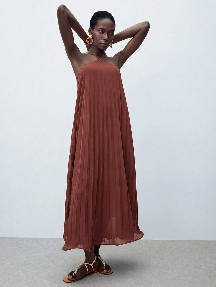 SHEIN Maija MAIJA Elegant Vacation Satin Wrap V-Neck Sleeveless Maxi Dress,Summer Dresses For Women