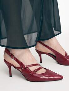 Mnmlis Simple Solid Color Casual Commuter Office Pointed Slingback Women's High Heel Sandals - Burgundy - View 7