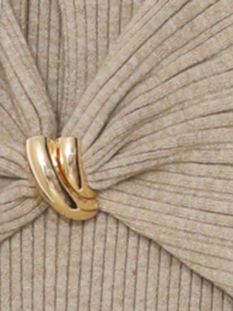 Spring & Summer Hollow-Out Design Metal Buckle Decor Twist Knot Solid Color Spaghetti Strap Midi Dress, Suitable For Valentine's Day, Wedding, Party, Banquet, Fashion Event, Elegant Office Wear Knit Dress For Women