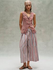 Bohemela Casual Knit Striped Fitted Sleeveless Tank Top For Women - Red and White - View 5