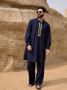 DAZY Men's Navy Blue Shirt And Pants Set, Suitable For Spring And Autumn - Navy Blue - View 3