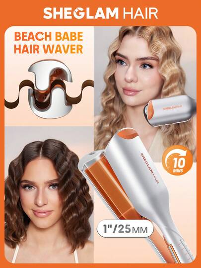 SHEGLAM HAIR Beach Babe Hair Waver,Ionic Hair Waver,Waver Curling Iron,2 Barrel Hair Crimper With Anti-Scald,50 Million Ions & 10 Min Quick Wave,Smart Timer & Adjustable Temps,Easy To Use Hair Tool For Women - EU Plug Graduation Birthday Gift Holiday Winter Pink Vibe Makeup Party Beach Travel Camping School Campus Festivals Rose Present Girl Charm Best Valentine's Day Women's Day Love Yourself