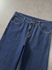 ROMWE MEN Goth Men's Cross Pattern Loose Fit Wide Leg Casual Jeans - Blue - View 3