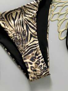Swim SXY 2026 Spring/Summer 2pcs Set Women's Sexy Random Leopard Print Spaghetti Strap Backless Side Tie Bikini Set - Multicolor - View 5