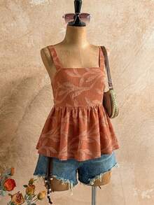 Selianne 女士春夏度假方领露背系腰罩衫，提花面料，适合日常及户外穿着 - 彩色 - 查看 4