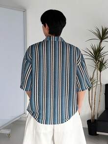 DAZY Men's Short Sleeve Striped Textured Fabric Shirt, Summer - Multicolor - View 2