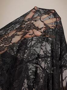 SHEIN 性感蕾丝无袖深V领腰部系带女士睡裙 - 黑色 - 查看 6