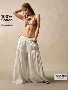 Bohemela Boho Spring/Summer Casual Apricot Woven Women's Long Pants, Valentine's Day Outfit, Women's Vacation Outfit, Western Country–Style Music Festival Outfit, Women's Holiday Outfit, Beach Vacation Outfit, Back-To-School Outfit, Summer Outfit, Carnival Costume, Women's Spring Outfit - Apricot - View 4