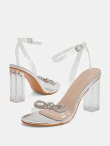 Glitzique Damen Kristall Absatz Sandalen, neue Sommer Mode transparenter Strass Riemen elegante Plateau High Heels - Silber - Übersicht 7