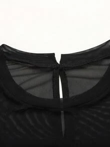 SHEIN Vestido de verano elegante con malla de contraste para niñas preadolescentes - Negro - Ver 7