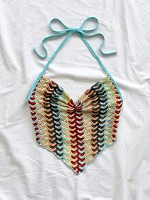 Soleia Women's Vacation Casual Contrast Stripe Backless Halter Top - Multicolor - View 7