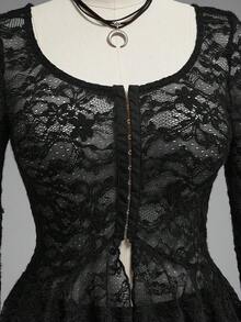 ROMWE Gothic Spider Web Lace Sheer Fitted Women Blouse - Black - View 2
