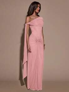 YkhahaSHEIN  Vestido asimétrico de hombro casual y minimalista de unicolor para mujerYkhaha - Rosa - Ver 4