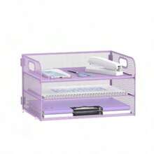 3 Tier Mesh Trays Paper Organizer With Handle, Black, White, Pink, Purple Desk File/Letter Sorter, Large Capacity Multi-Purpose Storage For Office, Home, School - Easy To Install - Multicolor - View 10