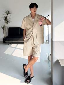 DAZY Apricot Short Sleeve Shirt Paired With Shorts, Men's Suit Set For Commuting In Summer - Apricot - View 4