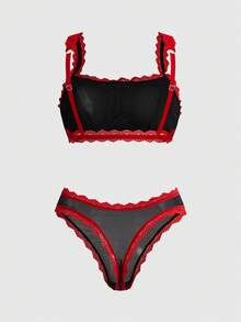 ROMWE Bộ đồ lót nữ phối ren lưới kiểu Gothic - màu đen - Xem 2