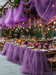 1pc Deep Purple Sheer Fabric Wedding Arch - Large Romantic Voile Decor, Suitable For Ceremony, Reception And Party Decorations, Perfect Choice For Wedding Season And Party Decorations - Dark Purple - View 9