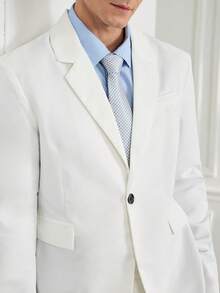 Officeau Men's Minimalist Solid Color Suit Jacket And Trousers Set White Men Suit - White - View 6