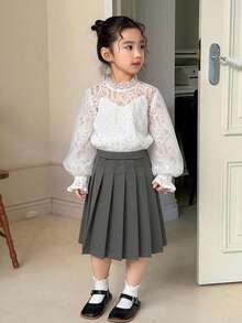 DAZY Young Girls Solid Color Pleated Skirt, Fall Clothes - Grey - View 4