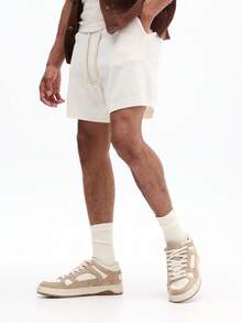 SUMWON Relaxed Fit Cream Open Knit Pull On Drawstring Shorts With Ribbed Hem For Summer Casual Wear - White - View 4