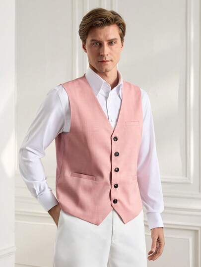 Officeau Gilet casual da uomo monopetto tinta unita, adatto per il business e i viaggi