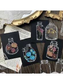 4pcs Set Stiker Jurnal Kata-Kata Cinta dalam Botol, Stiker Dekoratif Lucu, Kertas Bahan Scrapbook PET Transparan Tahan Air Grosir - setelan - View 8