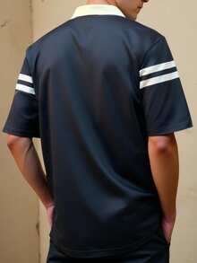 Manfinity Hypemode 男士字母印花短袖休闲通勤 Polo 衫 男士针织衫 学院风图案 Polo 衫 男士高尔夫球衫 保龄球衫 橄榄球衫 Polo 衫 - 黑色 - 查看 2