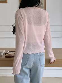 DAZY 女士蕾丝边蝴蝶结薄款T恤 - 粉色 - 查看 2