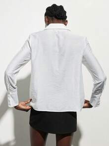 Aveloria Modichic 新款纹理褶皱荷叶边V领修身白色衬衫，优雅复古风格，长袖，适合通勤、日常穿着、正式会议、艺术聚会、下午茶约会、简约场合。 - 白色 - 查看 2