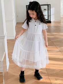 DAZY Vestido casual de fiesta con volantes y estampado de lazos para niña - Blanco - Ver 1
